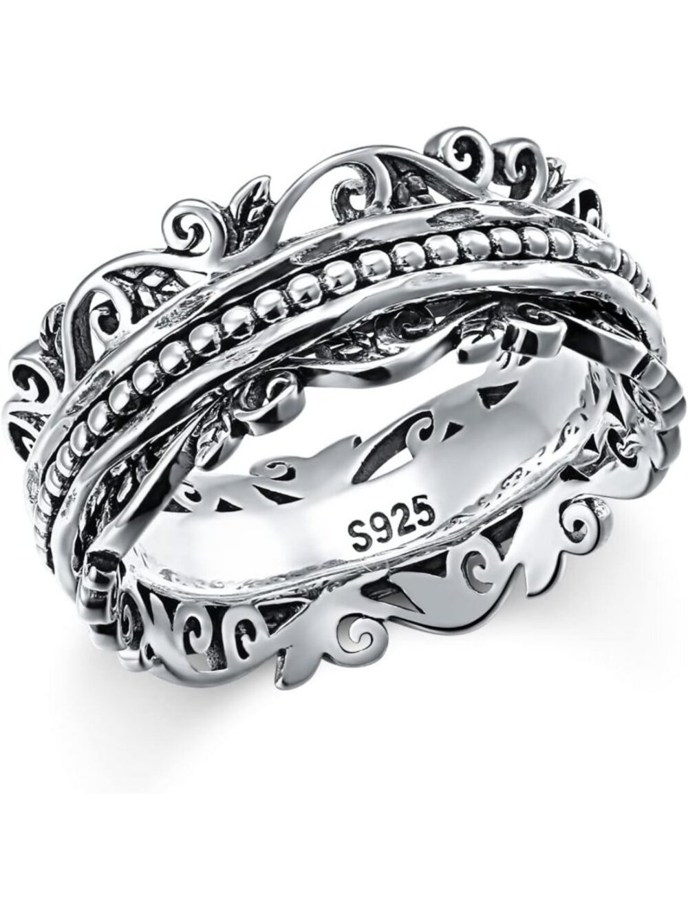 Anxiety Relief Spinner Ring - 925 Sterling Silver Fidget Ring for Stress & Focus